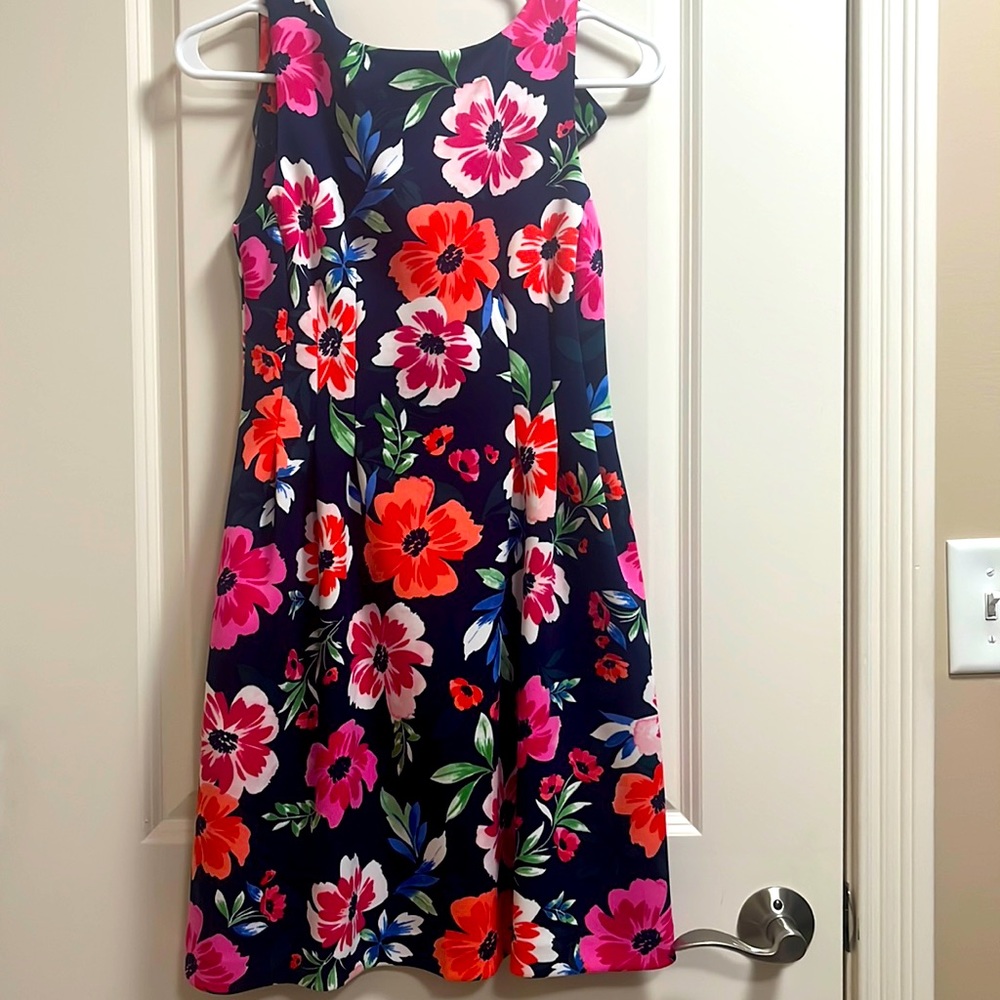 Vince Camuto – Neon Floral Print Scuba Fit & Flare Dress (Petite)